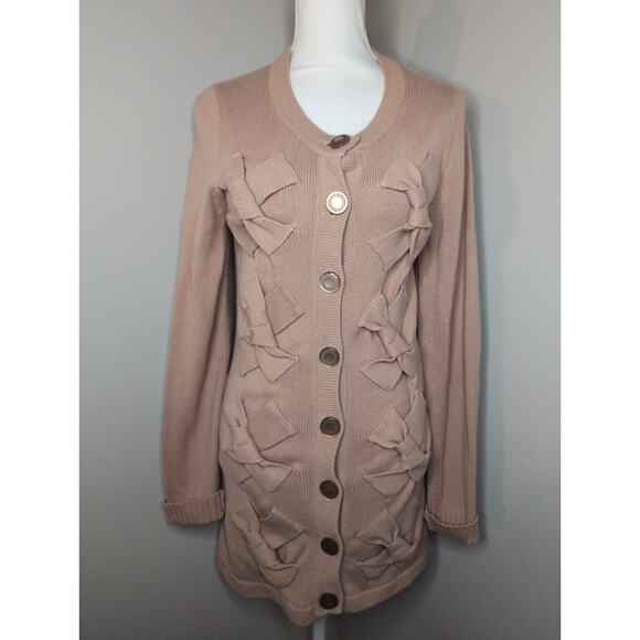 Ballet cottagecore Twelve by Twelve woven bow pastel pink button up cardigan M - Picture 1 of 9